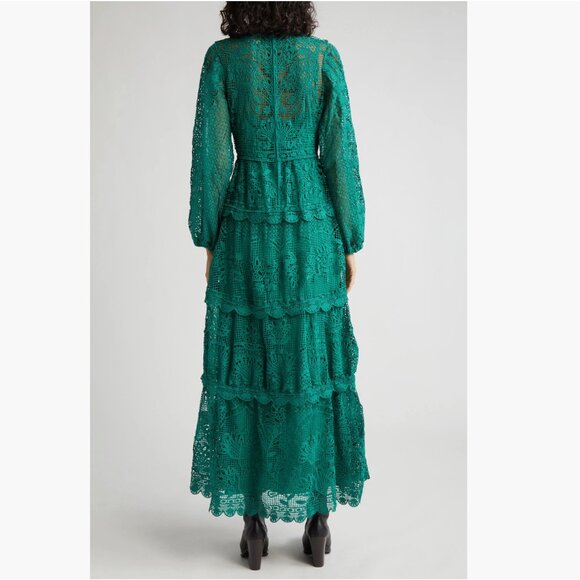 FARM RIO Guipure Lace Long Sleeve Maxi Dress, Dark Green, Size XS, NWT 🇧🇷 - Picture 4 of 16